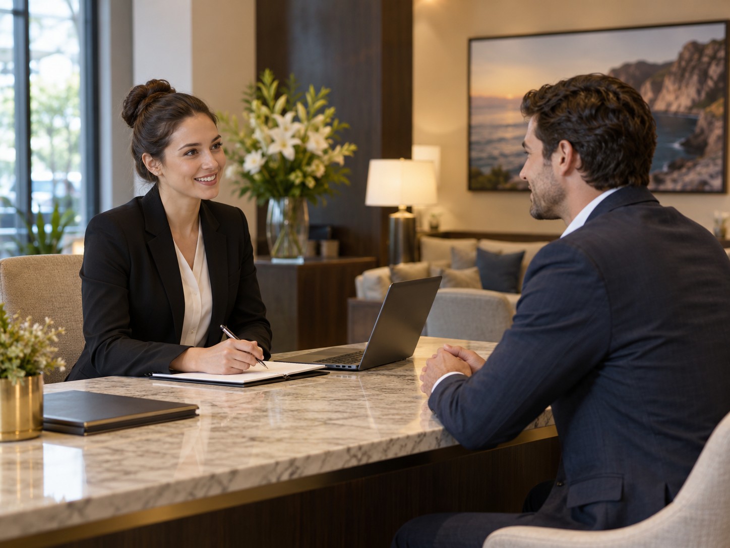 Employer welcoming a hospitality candidate before a recruitment interview
